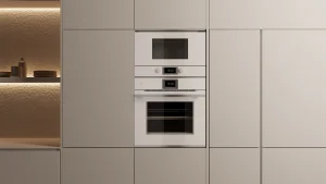 מיקרוגל קומפקטי עם 6 פונקציות וגריל – גובה נישה 38 ס"מ ודלת על צירים משמאל