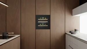 מקרר יין מובנה אקלים עם 2 אזורי טמפרטורה לעד 30 בקבוקים ופתיחת דלת בלחיצה